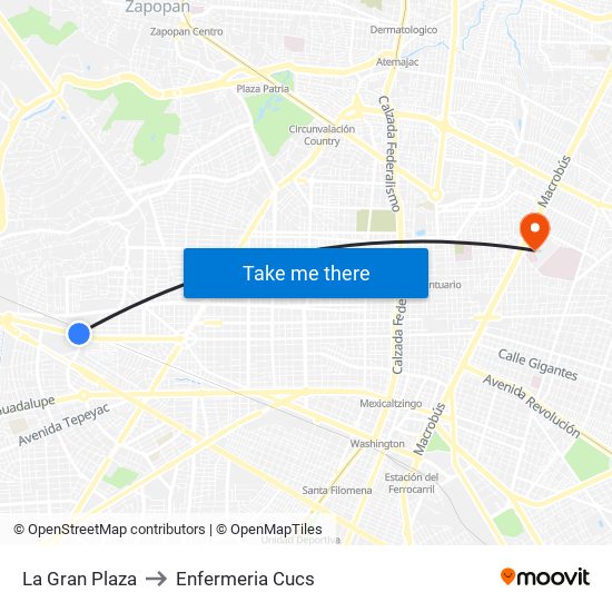 La Gran Plaza to Enfermeria Cucs map