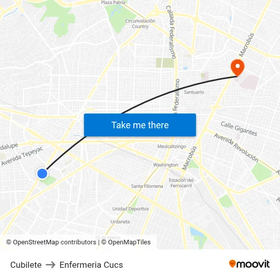 Cubilete to Enfermeria Cucs map