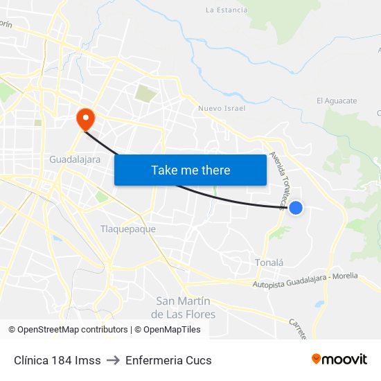 Clínica 184 Imss to Enfermeria Cucs map