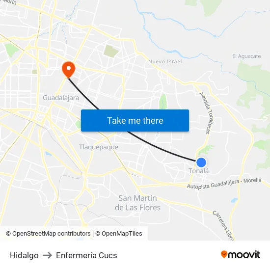Hidalgo to Enfermeria Cucs map