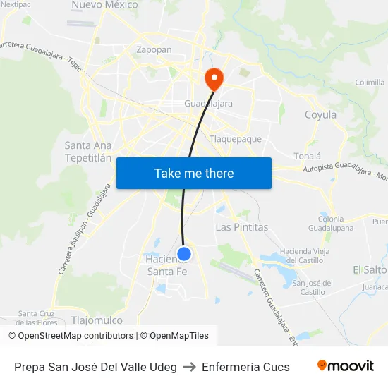 Prepa San José Del Valle Udeg to Enfermeria Cucs map