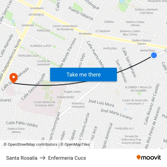 Santa Rosalía to Enfermeria Cucs map