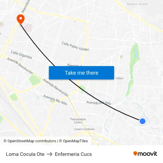 Loma Cocula Ote to Enfermeria Cucs map