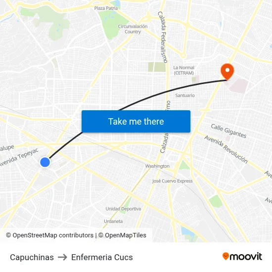Capuchinas to Enfermeria Cucs map