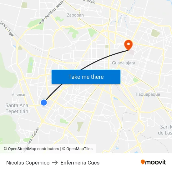 Nicolás Copérnico to Enfermeria Cucs map