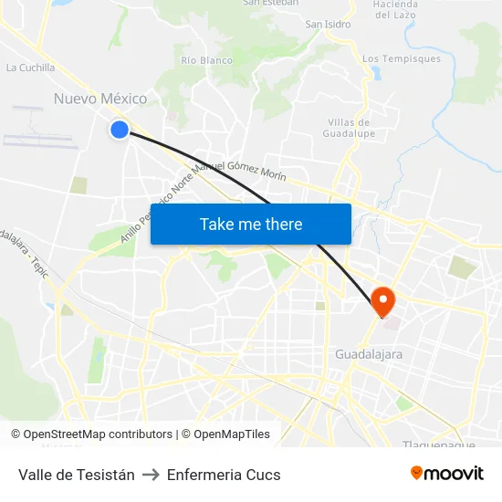 Valle de Tesistán to Enfermeria Cucs map