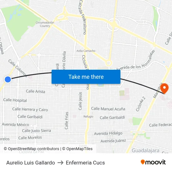 Aurelio Luis Gallardo to Enfermeria Cucs map