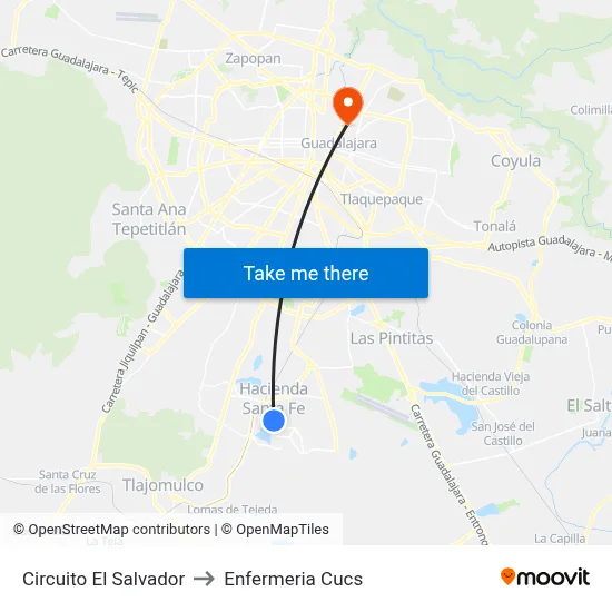 Circuito El Salvador to Enfermeria Cucs map