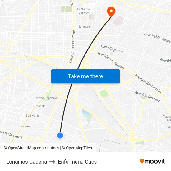 Longinos Cadena to Enfermeria Cucs map