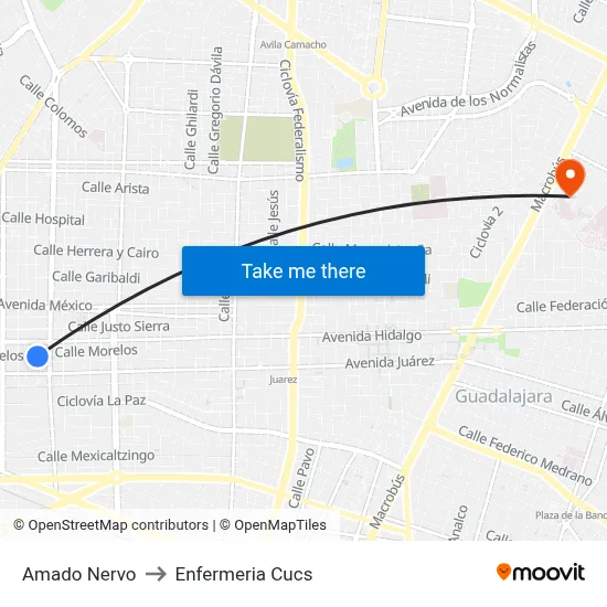 Amado Nervo to Enfermeria Cucs map