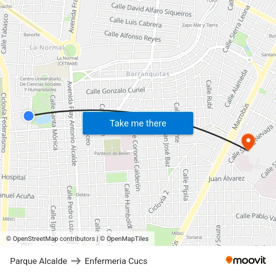 Parque Alcalde to Enfermeria Cucs map