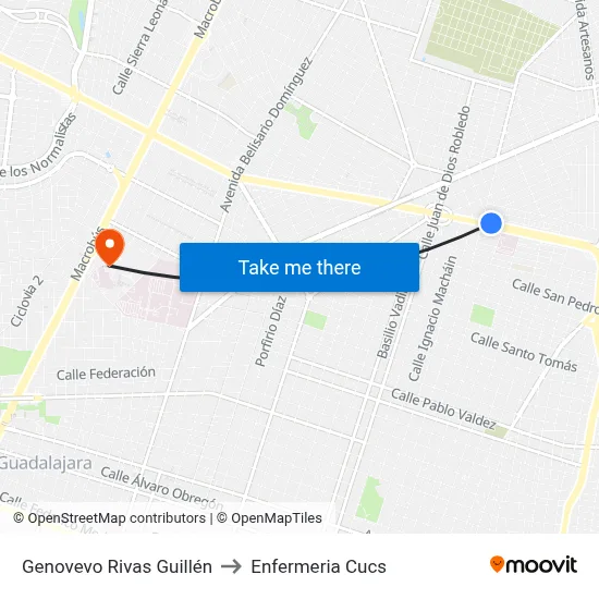 Genovevo Rivas Guillén to Enfermeria Cucs map