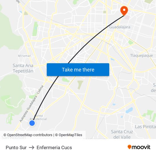 Punto Sur to Enfermeria Cucs map