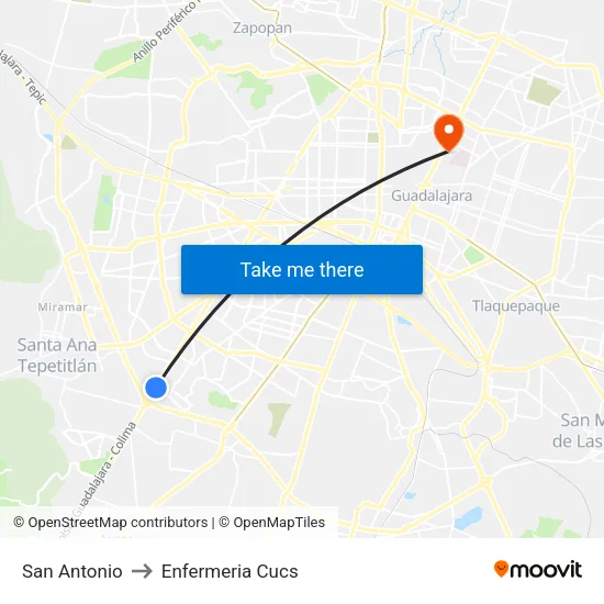 San Antonio to Enfermeria Cucs map