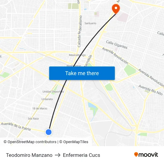 Teodomiro Manzano to Enfermeria Cucs map