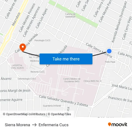 Sierra Morena to Enfermeria Cucs map