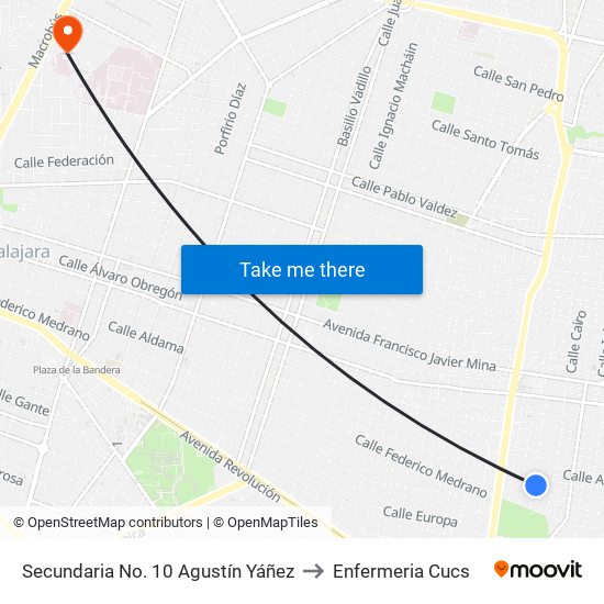 Secundaria No. 10 Agustín Yáñez to Enfermeria Cucs map