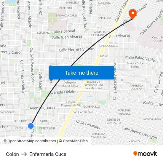 Colón to Enfermeria Cucs map