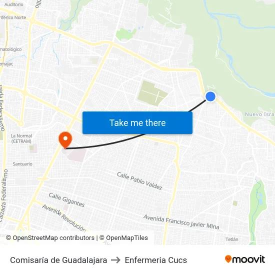 Comisaría de Guadalajara to Enfermeria Cucs map