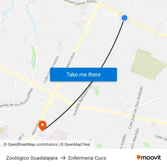 Zoológico Guadalajara to Enfermeria Cucs map