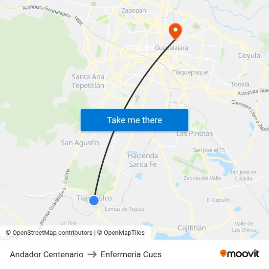 Andador Centenario to Enfermeria Cucs map