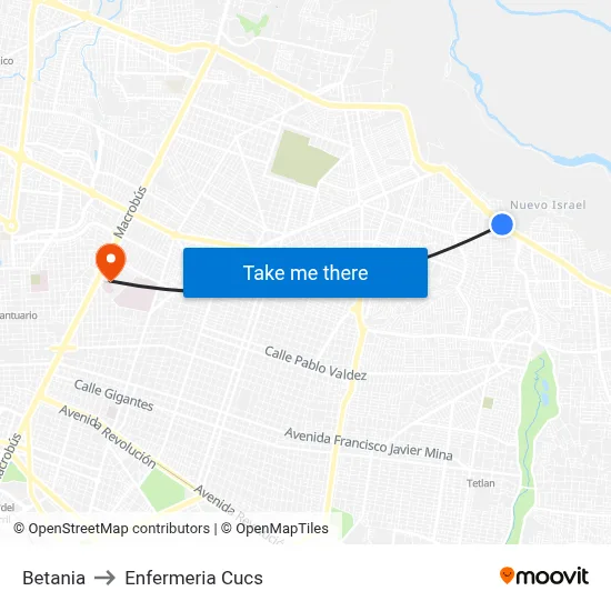 Betania to Enfermeria Cucs map