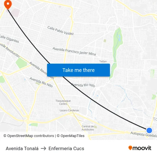 Avenida Tonalá to Enfermeria Cucs map