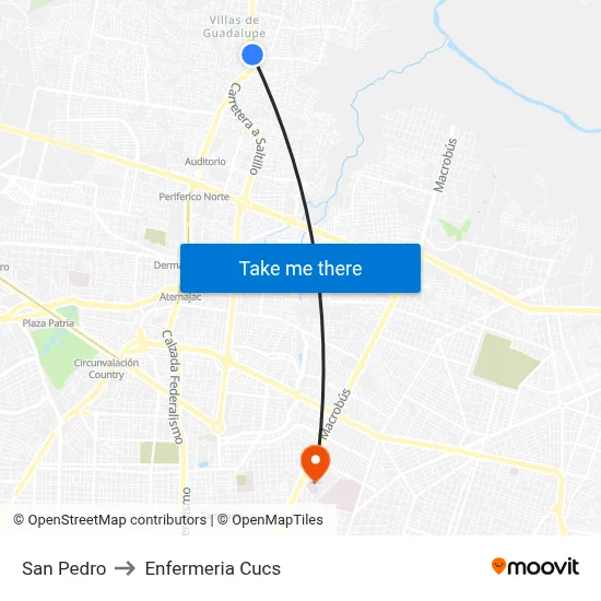 San Pedro to Enfermeria Cucs map