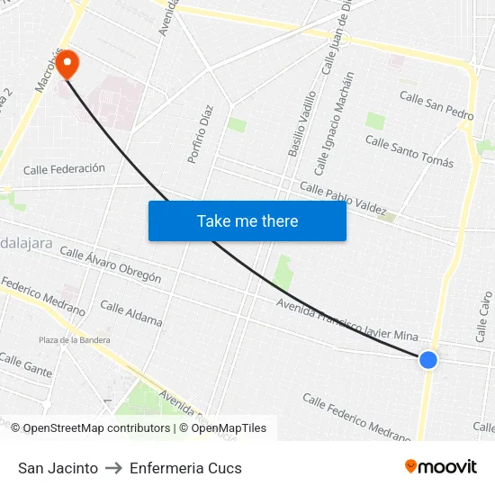 San Jacinto to Enfermeria Cucs map