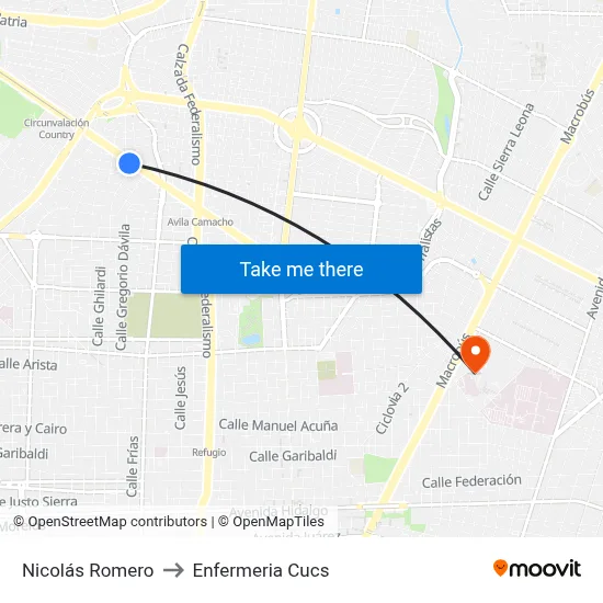 Nicolás Romero to Enfermeria Cucs map