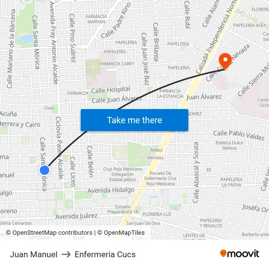 Juan Manuel to Enfermeria Cucs map
