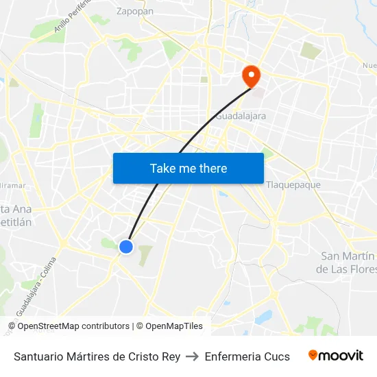 Santuario Mártires de Cristo Rey to Enfermeria Cucs map