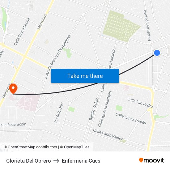 Glorieta Del Obrero to Enfermeria Cucs map