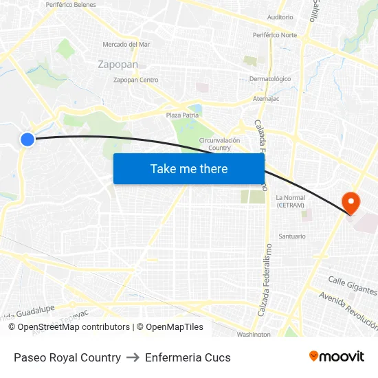 Paseo Royal Country to Enfermeria Cucs map