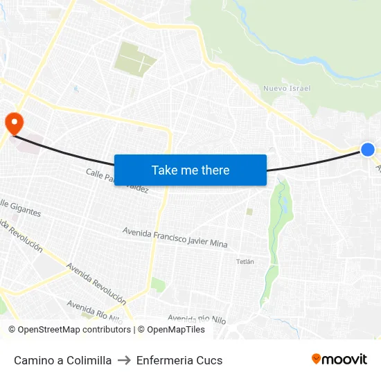 Camino a Colimilla to Enfermeria Cucs map