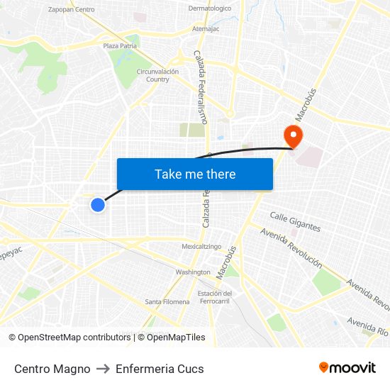 Centro Magno to Enfermeria Cucs map