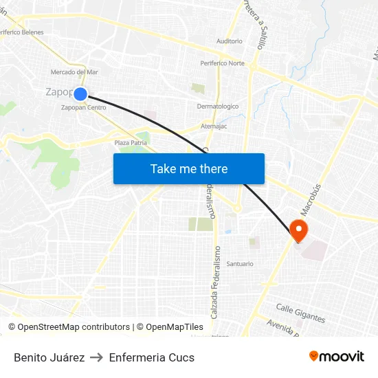 Benito Juárez to Enfermeria Cucs map