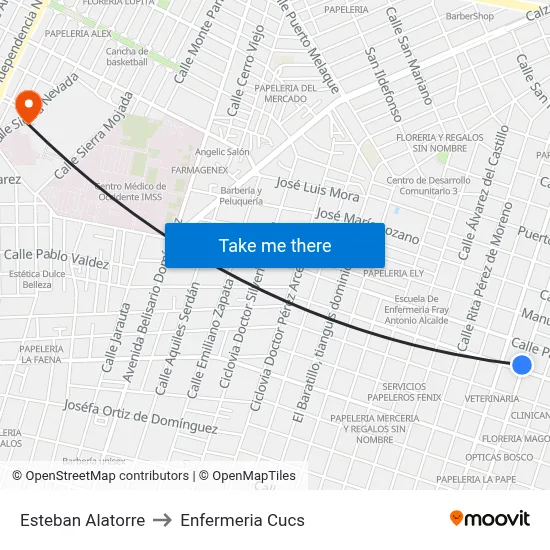 Esteban Alatorre to Enfermeria Cucs map