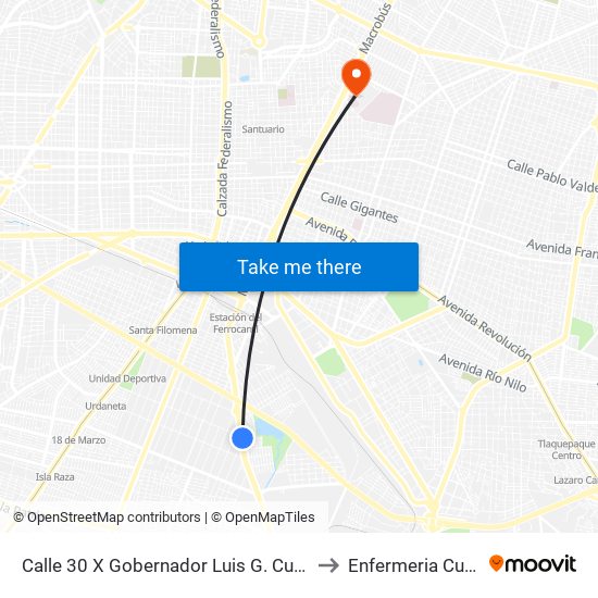 Calle 30 X Gobernador Luis G. Curiel to Enfermeria Cucs map