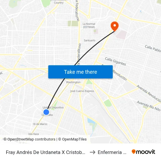 Fray Andrés De Urdaneta X Cristobal Colón to Enfermeria Cucs map