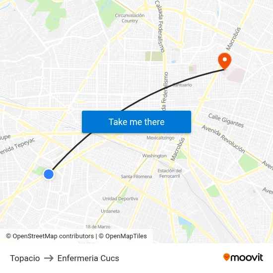 Topacio to Enfermeria Cucs map