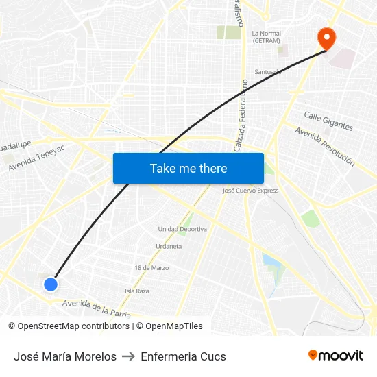 José María Morelos to Enfermeria Cucs map