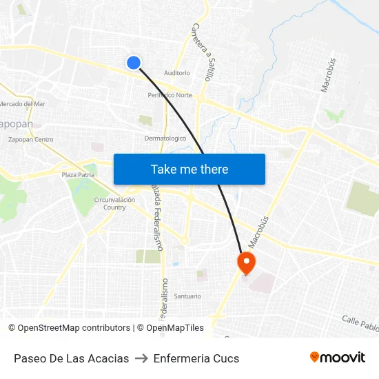 Paseo De Las Acacias to Enfermeria Cucs map