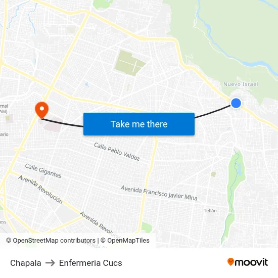 Chapala to Enfermeria Cucs map