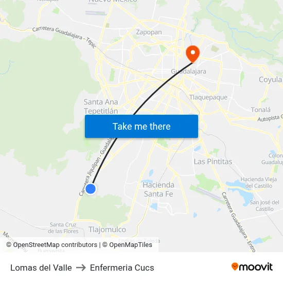 Lomas del Valle to Enfermeria Cucs map