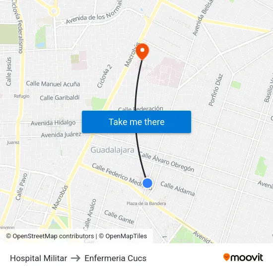 Hospital Militar to Enfermeria Cucs map