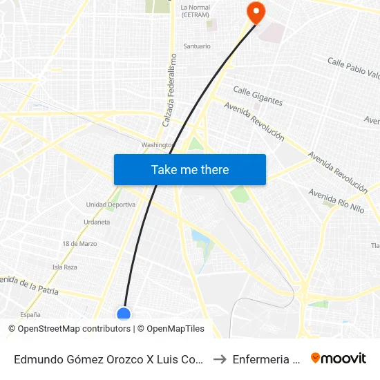 Edmundo Gómez Orozco X Luis Covarrubias to Enfermeria Cucs map