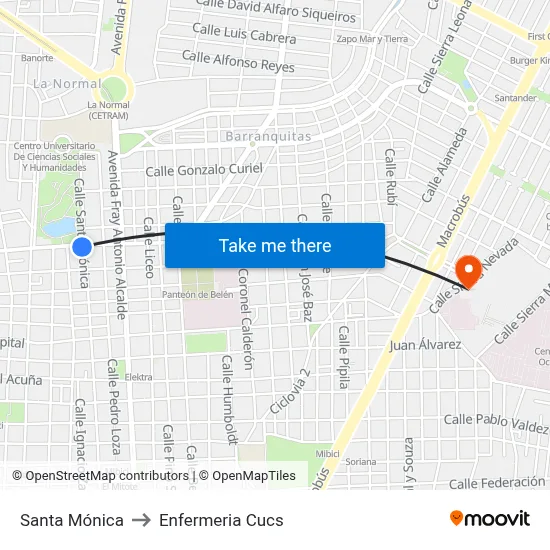 Santa Mónica to Enfermeria Cucs map