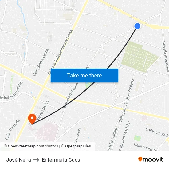 José Neira to Enfermeria Cucs map