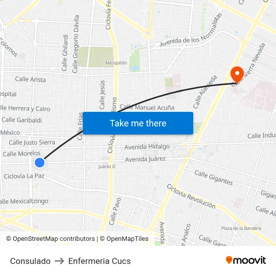 Consulado to Enfermeria Cucs map